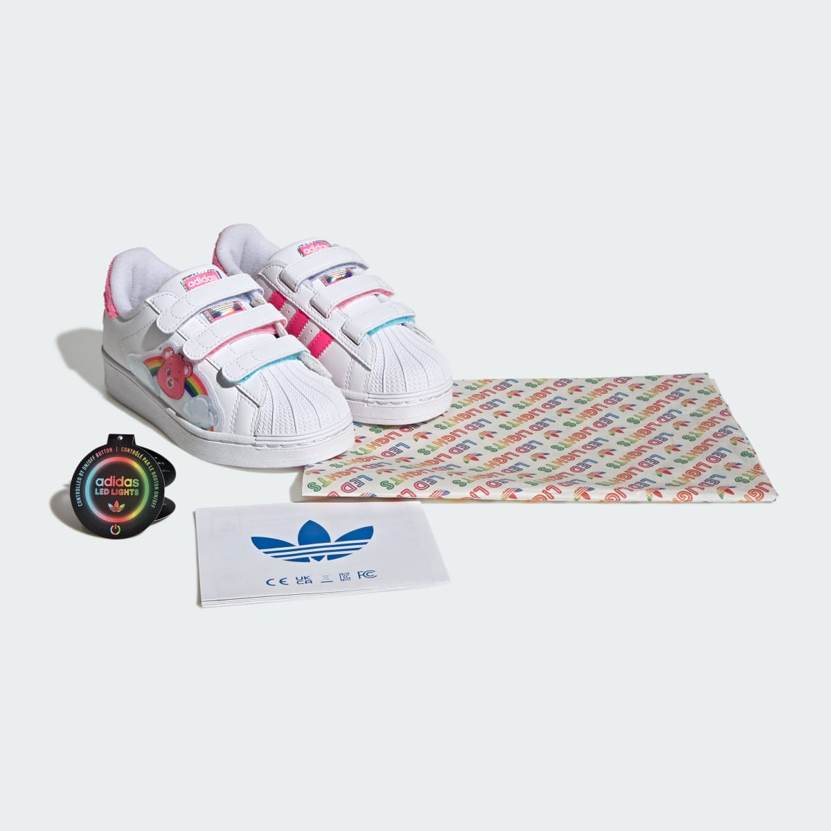 Adidas Kids' ADIDAS CARE BEARS SUPERSTAR LED LIGHTS COMFORT CLOSURE SHOES - Cloud White / Lucid Pink / Bliss Pink - Image 2