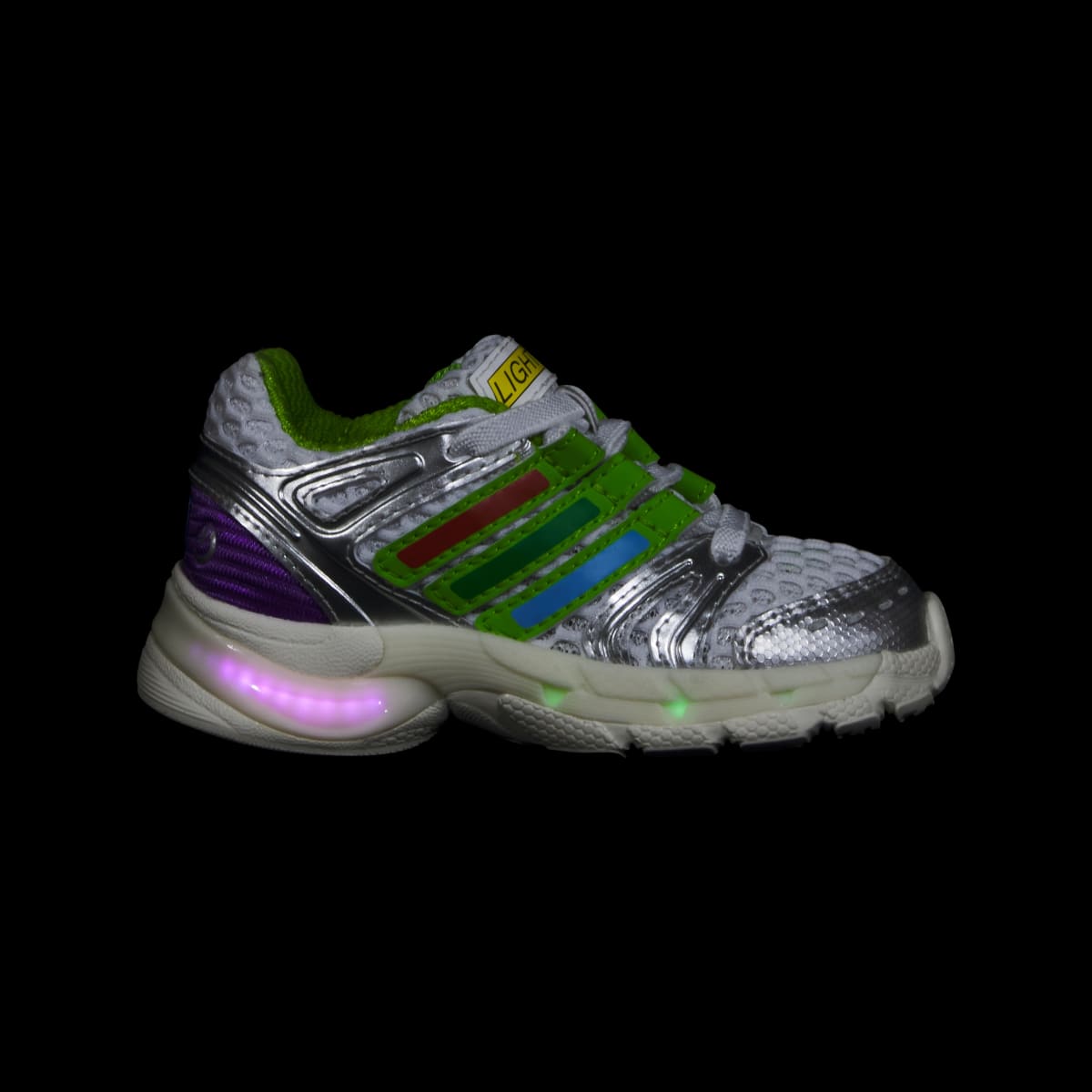 Adidas Kids' ADIDAS PIXAR TOY STORY ADISTAR CONTROL 5 ELASTIC LACE SHOES LED INFANT - Cloud White / Solar Slime / Silver Metallic - Image 2