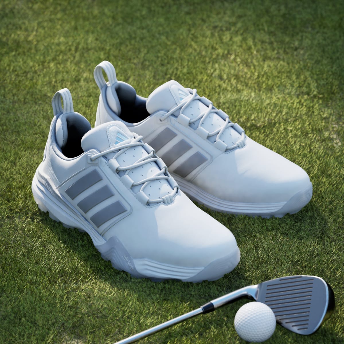 Adidas Men's ADIPOWER 26 SPIKELESS GOLF SHOES - Cloud White / Silver Metallic / Halo Silver - Image 5