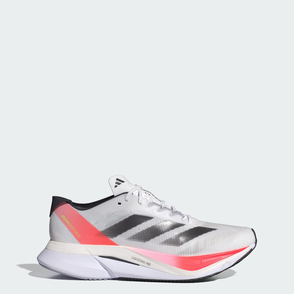 Adidas Men's Adizero Boston 12 Shoes - Cloud White / Aurora Met. / Solar Red - Image 1