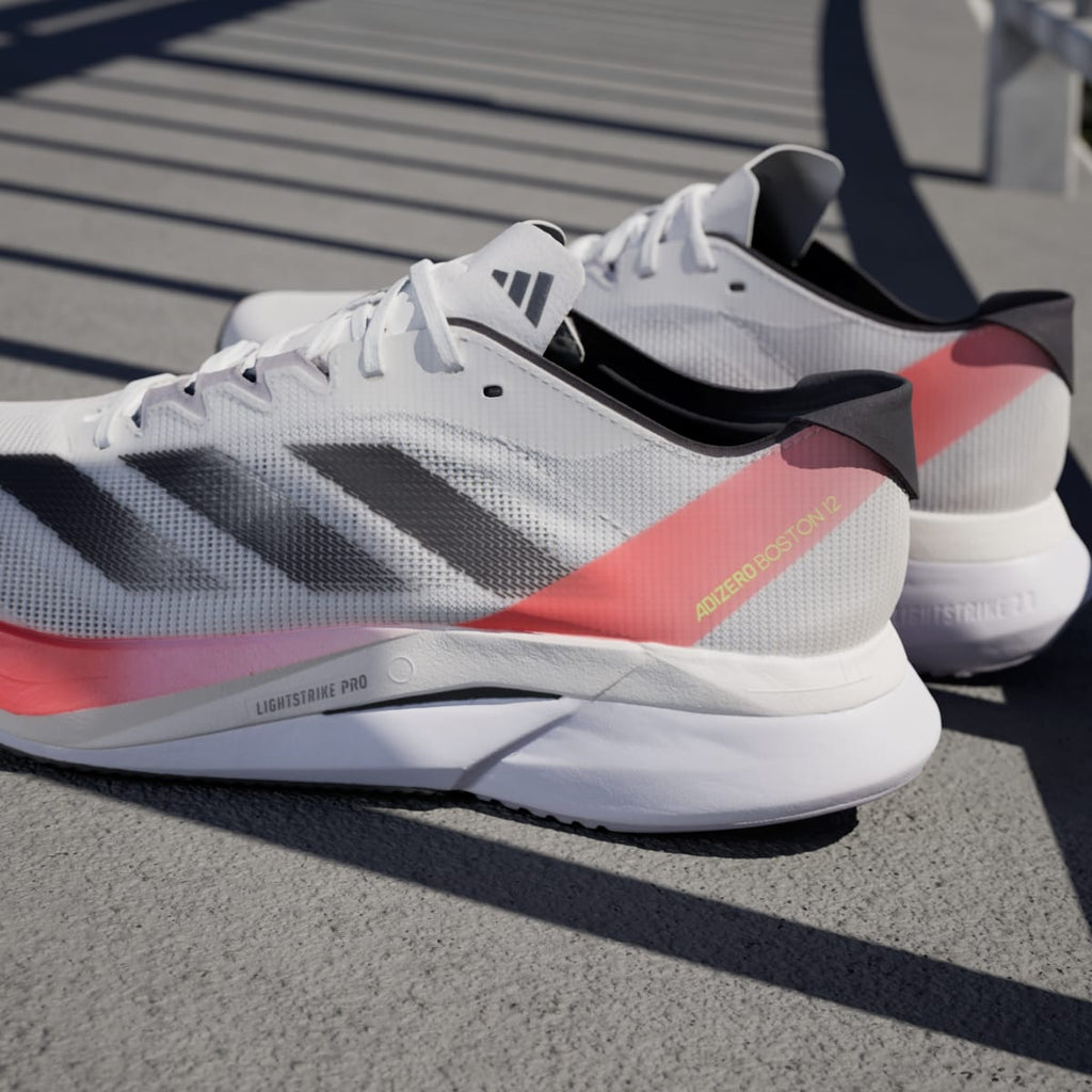 Adidas Men's Adizero Boston 12 Shoes - Cloud White / Aurora Met. / Solar Red - Image 10
