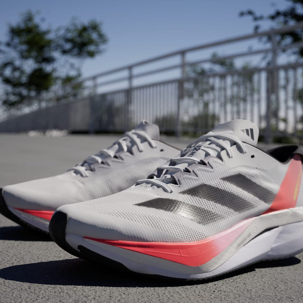 Adidas Men's Adizero Boston 12 Shoes - Cloud White / Aurora Met. / Solar Red - Image 9