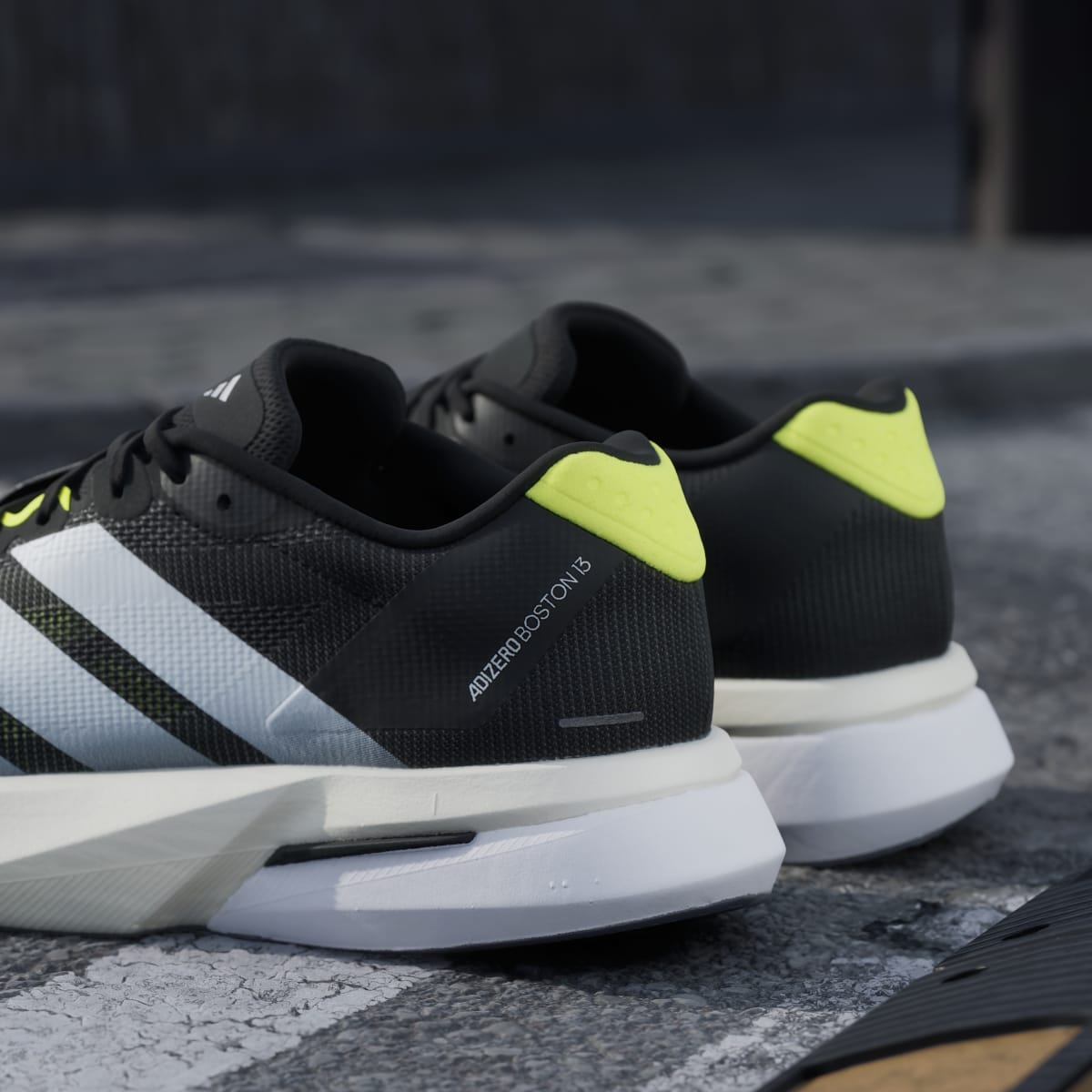 Adidas Men's Adizero Boston 13 Shoes - Black / Cloud White / Solar Yellow - Image 10