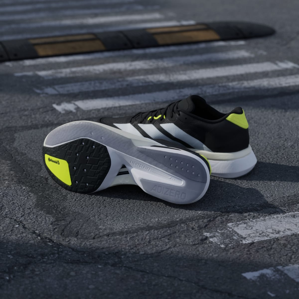 Adidas Men's Adizero Boston 13 Shoes - Black / Cloud White / Solar Yellow - Image 4