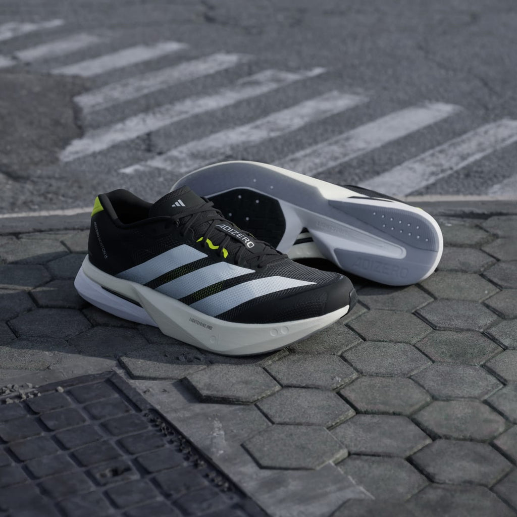 Adidas Men's Adizero Boston 13 Shoes - Black / Cloud White / Solar Yellow - Image 8
