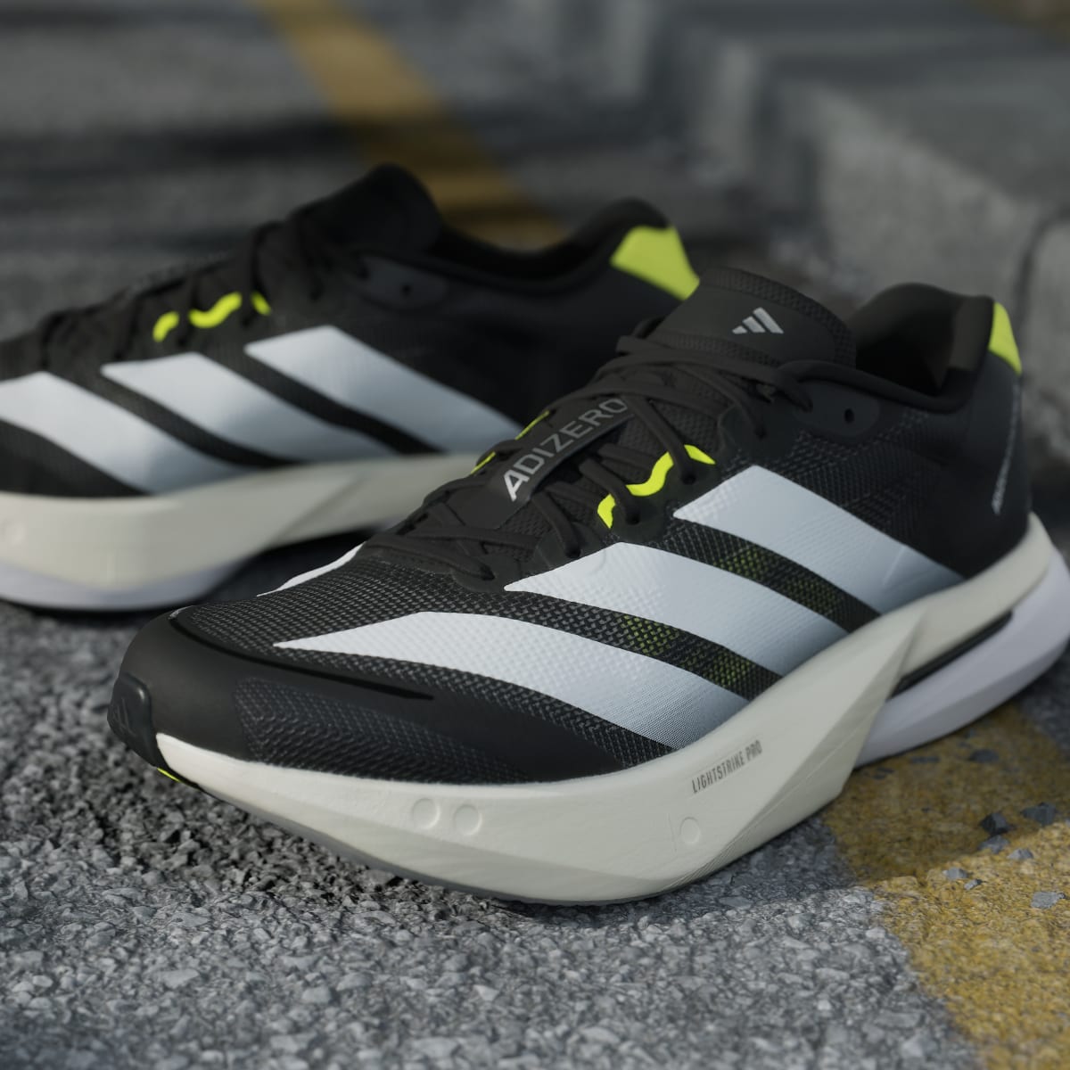 Adidas Men's Adizero Boston 13 Shoes - Black / Cloud White / Solar Yellow - Image 9