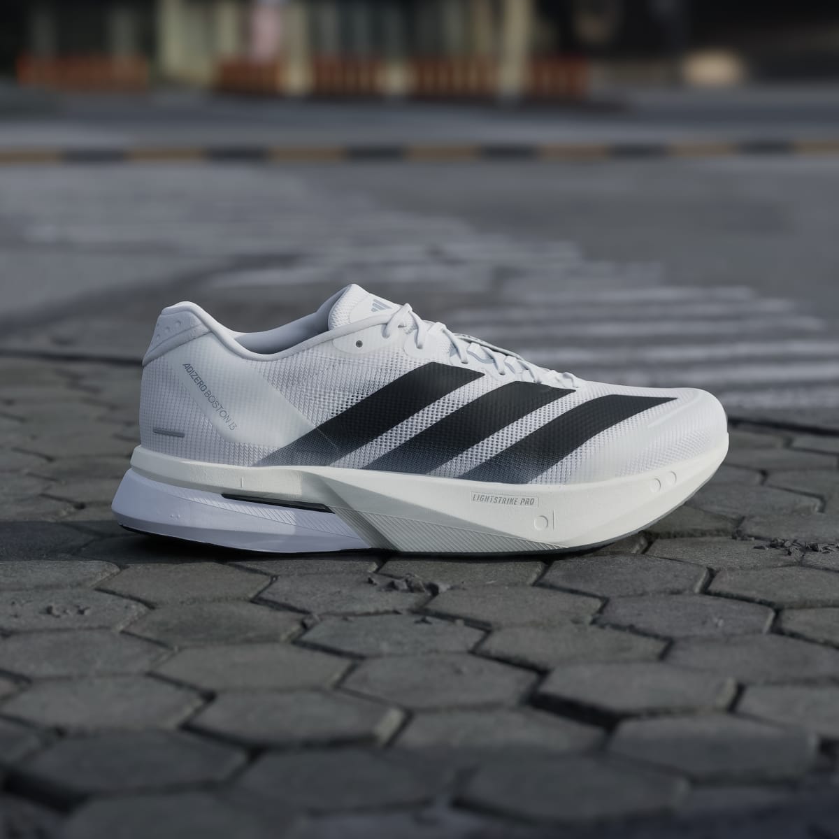 Adidas Men's Adizero Boston 13 Shoes - Cloud White / Core Black / Dash Grey - Image 3