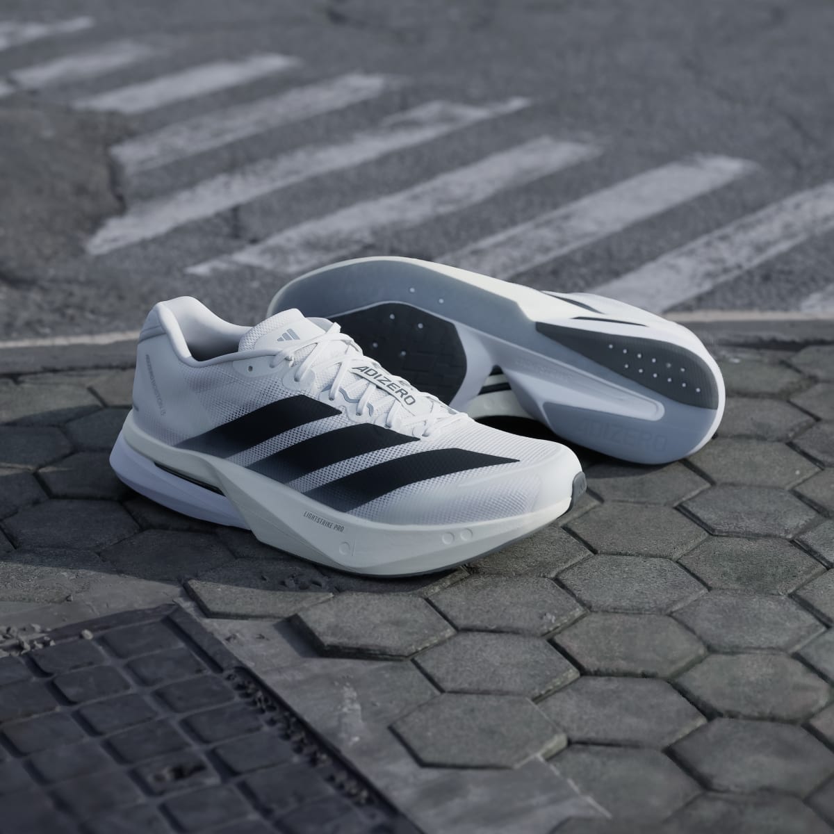 Adidas Men's Adizero Boston 13 Shoes - Cloud White / Core Black / Dash Grey - Image 8