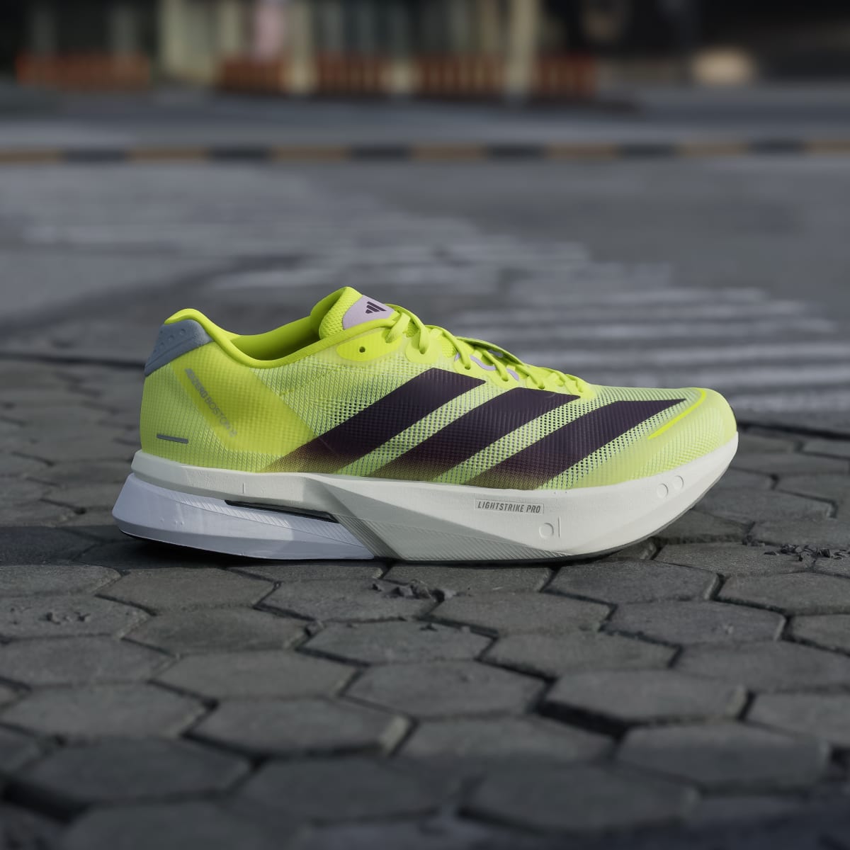 Adidas Men's Adizero Boston 13 Shoes - Solar Yellow / Aurora Plum / Powder Plum - Image 3