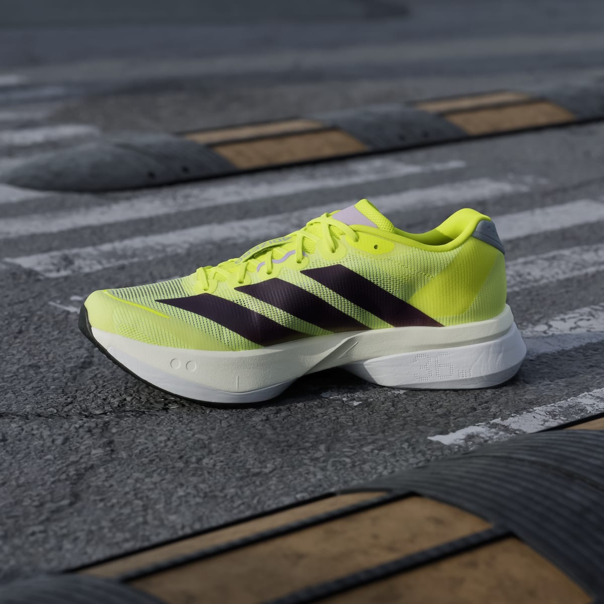 Adidas Men's Adizero Boston 13 Shoes - Solar Yellow / Aurora Plum / Powder Plum - Image 7
