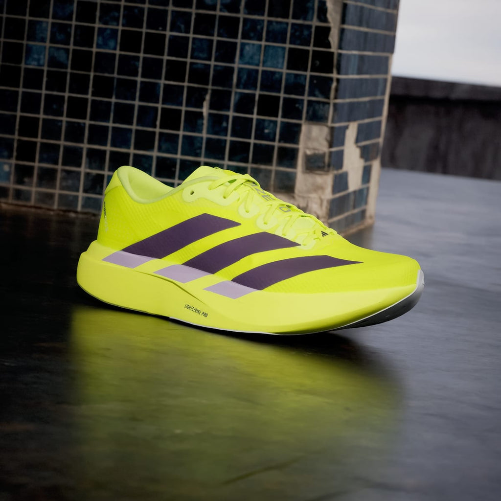 Adidas Men's Adizero EVO SL Woven Running Shoes - Solar Yellow / Aurora Plum / Powder Plum - Image 3