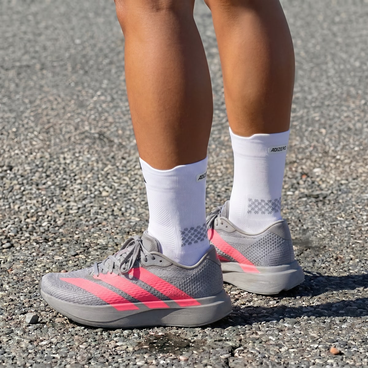 Adidas Women's Adizero Pacer Shoes - Light Onix / Solar Turbo / Grey - Image 6