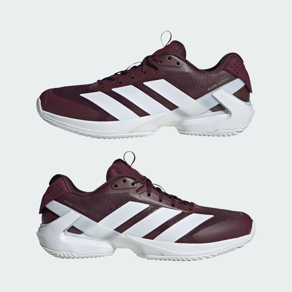 Adidas Men's Adizero Ubersonic 5 Clay Tennis Shoes - Maroon / Silver Metallic / Core Black - Image 10