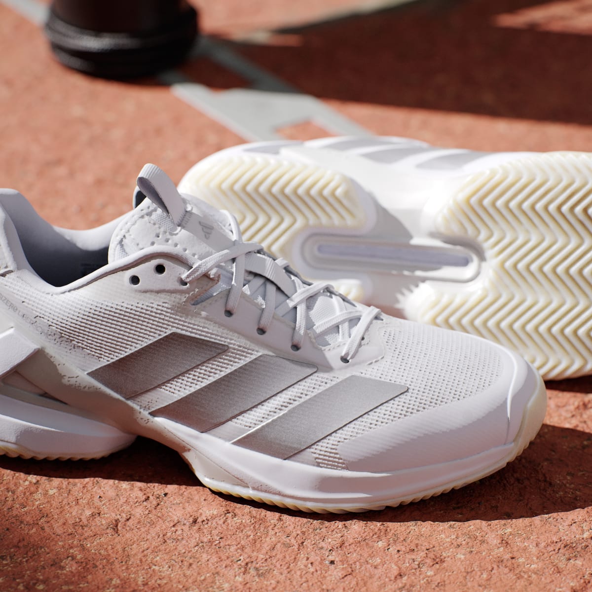 Adidas Women's Adizero Ubersonic 5 Clay Tennis Shoes - Cloud White / Silver Metallic / Cloud White - Image 11
