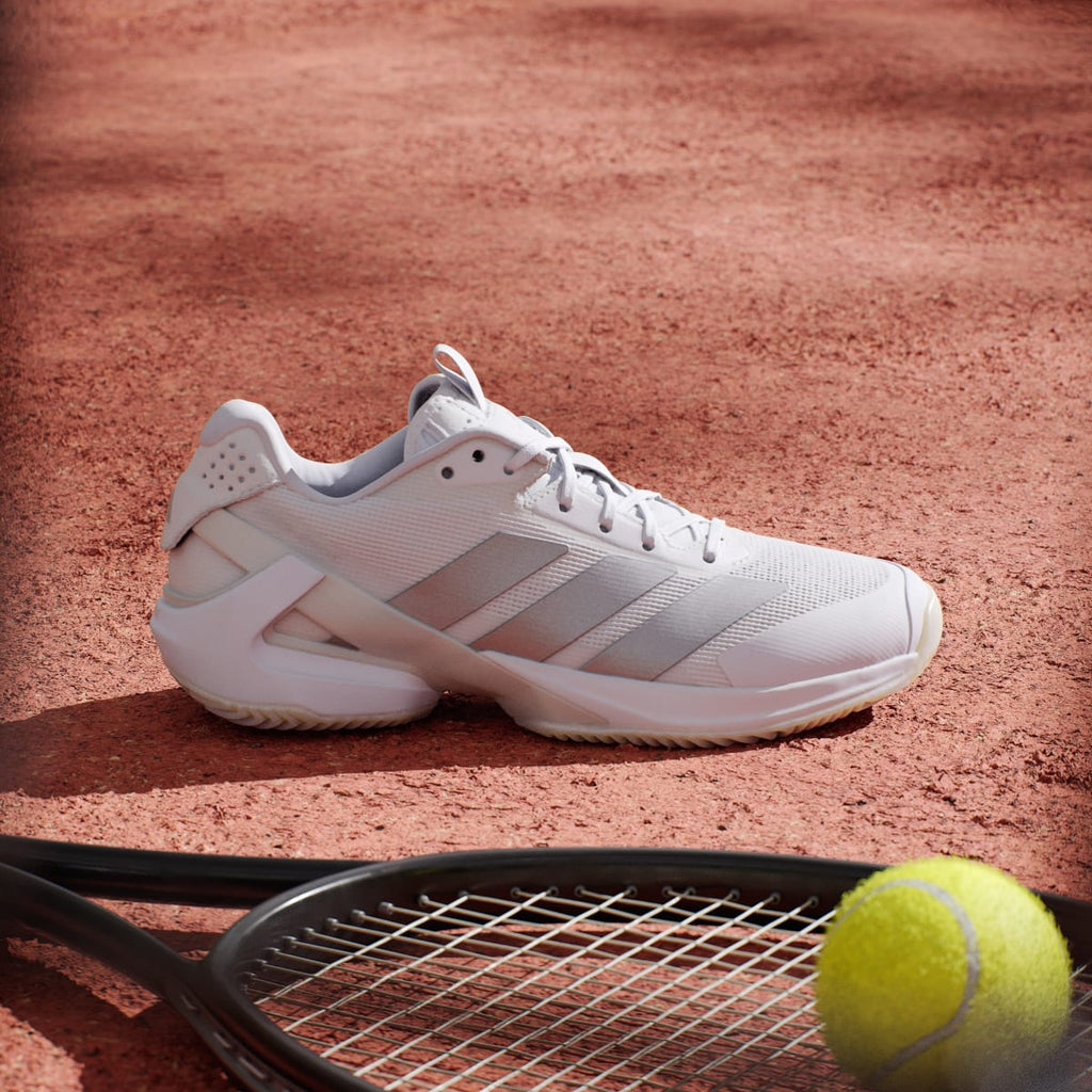 Adidas Women's Adizero Ubersonic 5 Clay Tennis Shoes - Cloud White / Silver Metallic / Cloud White - Image 3
