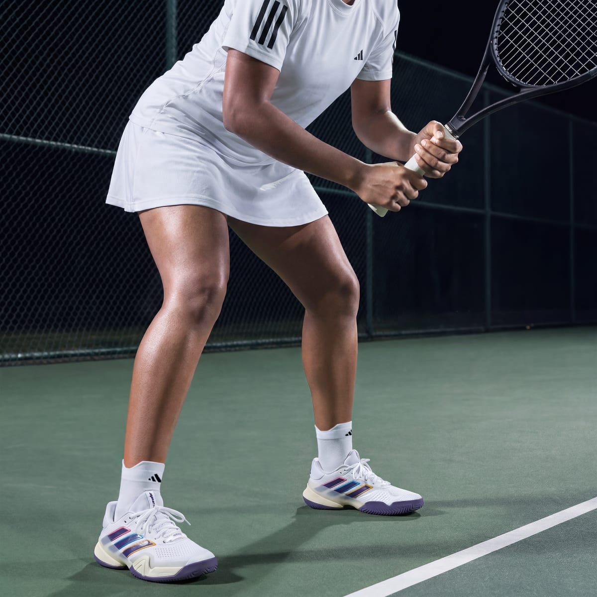 Adidas Women's Barricade 14 Tennis Shoes - Cloud White / Collegiate Purple / Cream White - Image 4