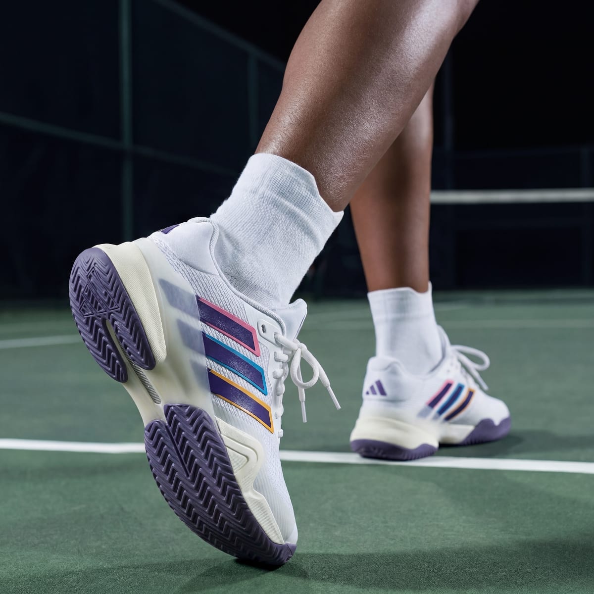 Adidas Women's Barricade 14 Tennis Shoes - Cloud White / Collegiate Purple / Cream White - Image 6