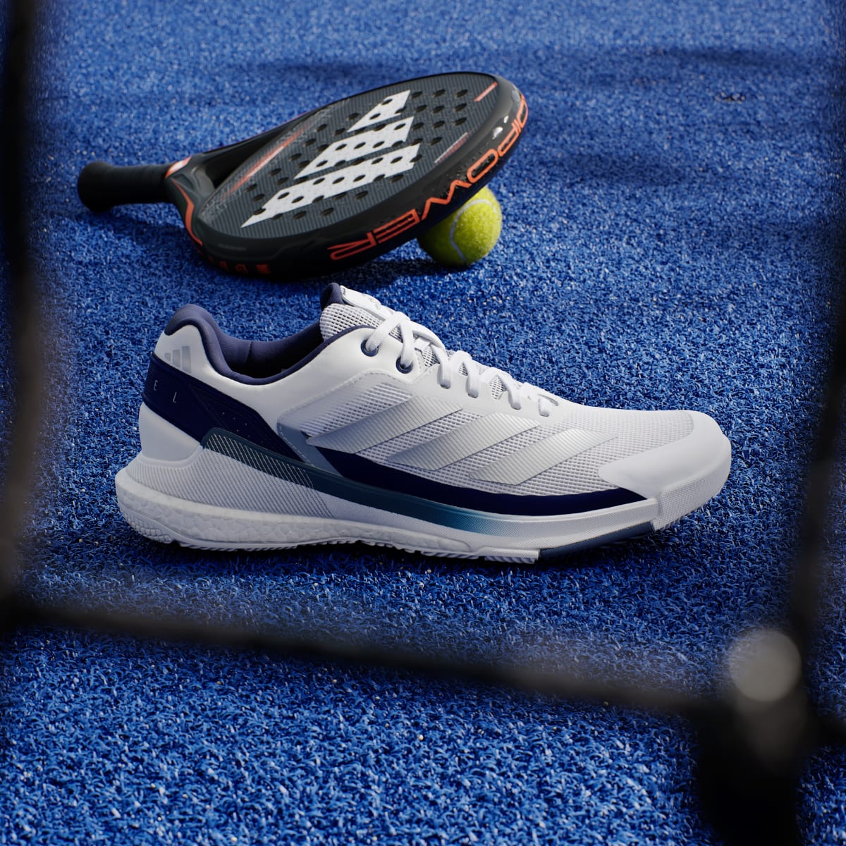 Adidas Men's Crazyquick BOOST Padel Shoes - Cloud White / Silver Metallic / Dark Blue - Image 3