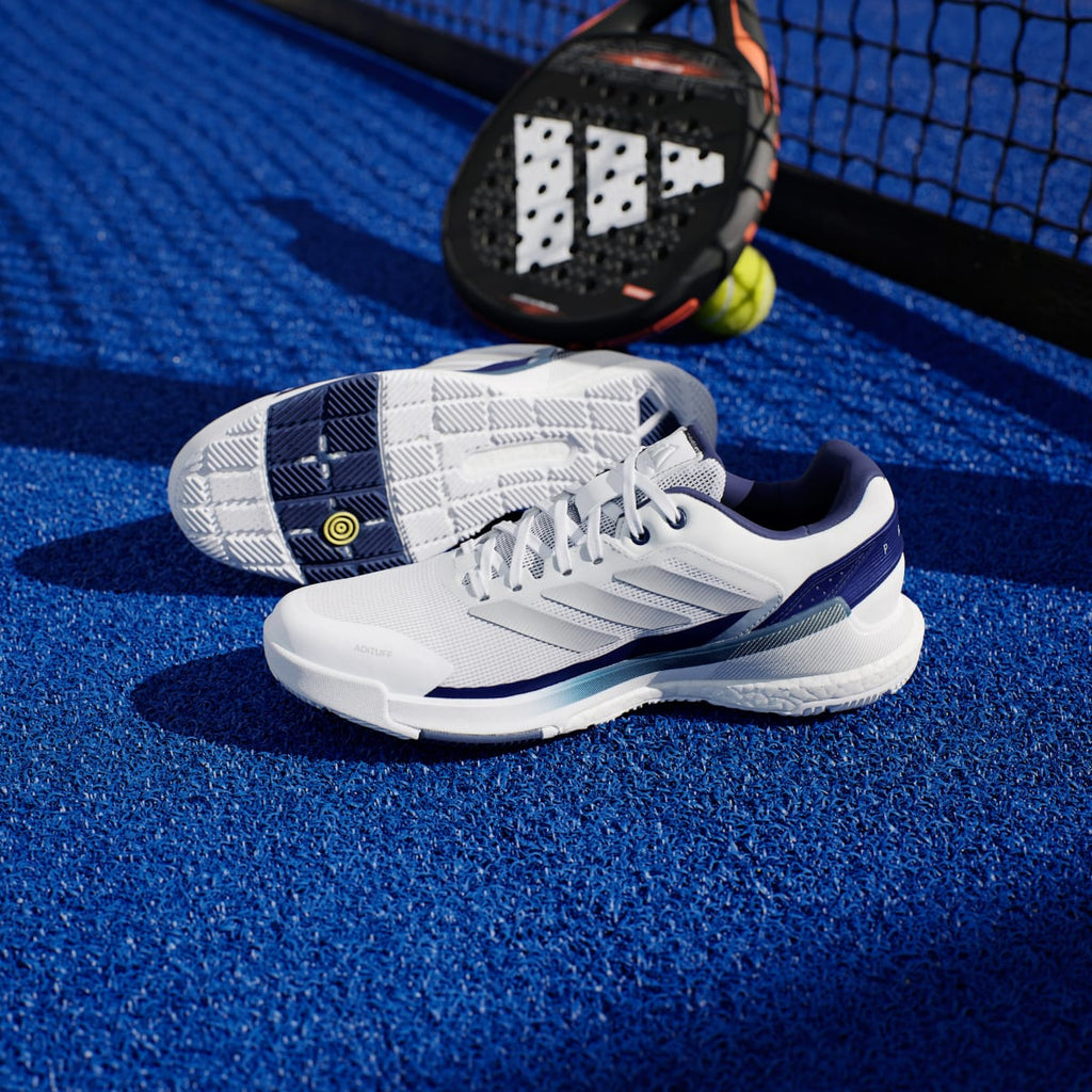 Adidas Men's Crazyquick BOOST Padel Shoes - Cloud White / Silver Metallic / Dark Blue - Image 4