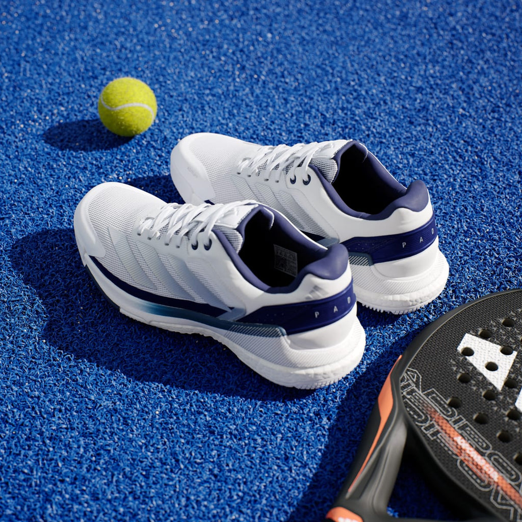 Adidas Men's Crazyquick BOOST Padel Shoes - Cloud White / Silver Metallic / Dark Blue - Image 6