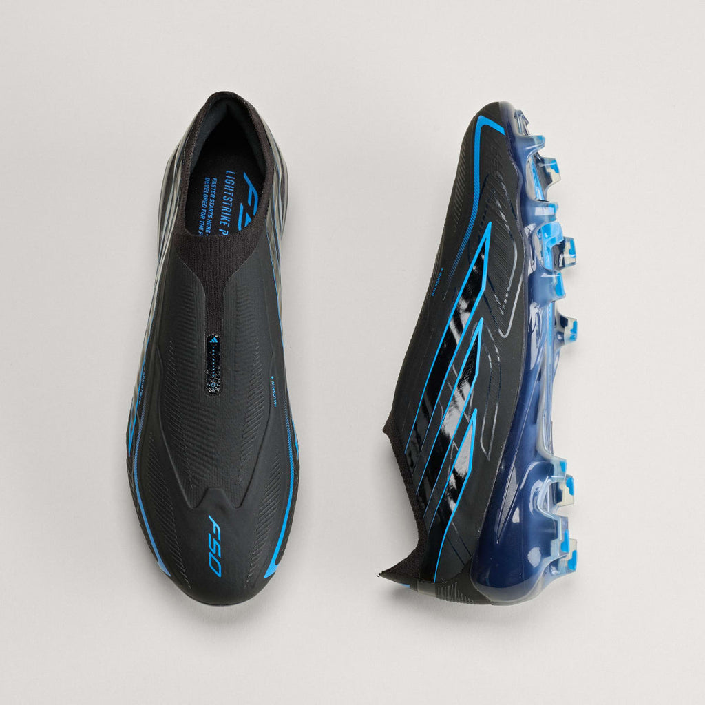 Adidas Men's F50 HYPERFAST ELITE Laceless Firm Ground Cleats - Core Black / Core Black / Lucid Ray Blue - Image 4