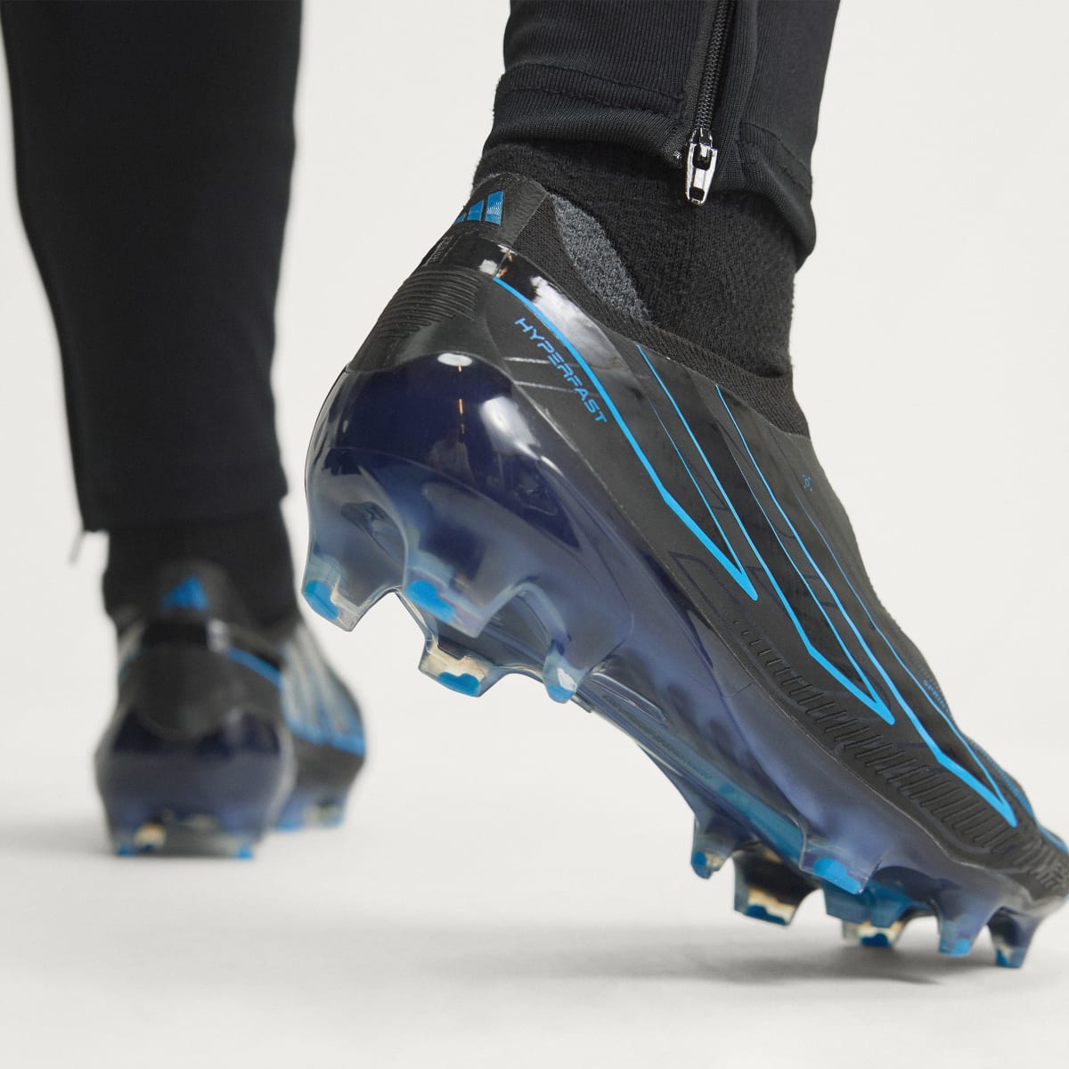 Adidas Men's F50 HYPERFAST ELITE Laceless Firm Ground Cleats - Core Black / Core Black / Lucid Ray Blue - Image 5