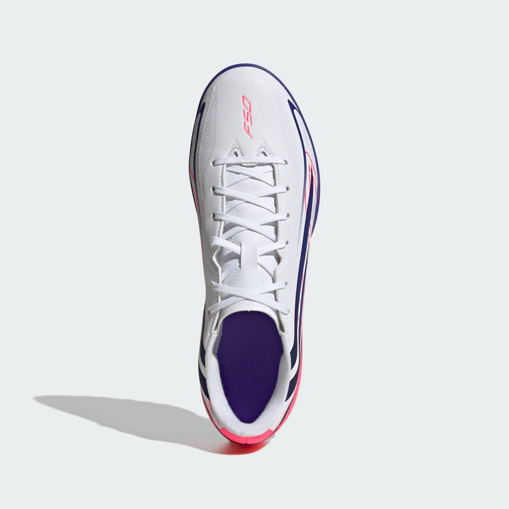 Adidas Women's F50 Hyperfast Club Turf Soccer Shoes - Cloud White / Solar Purple / Solar Turbo - Image 3