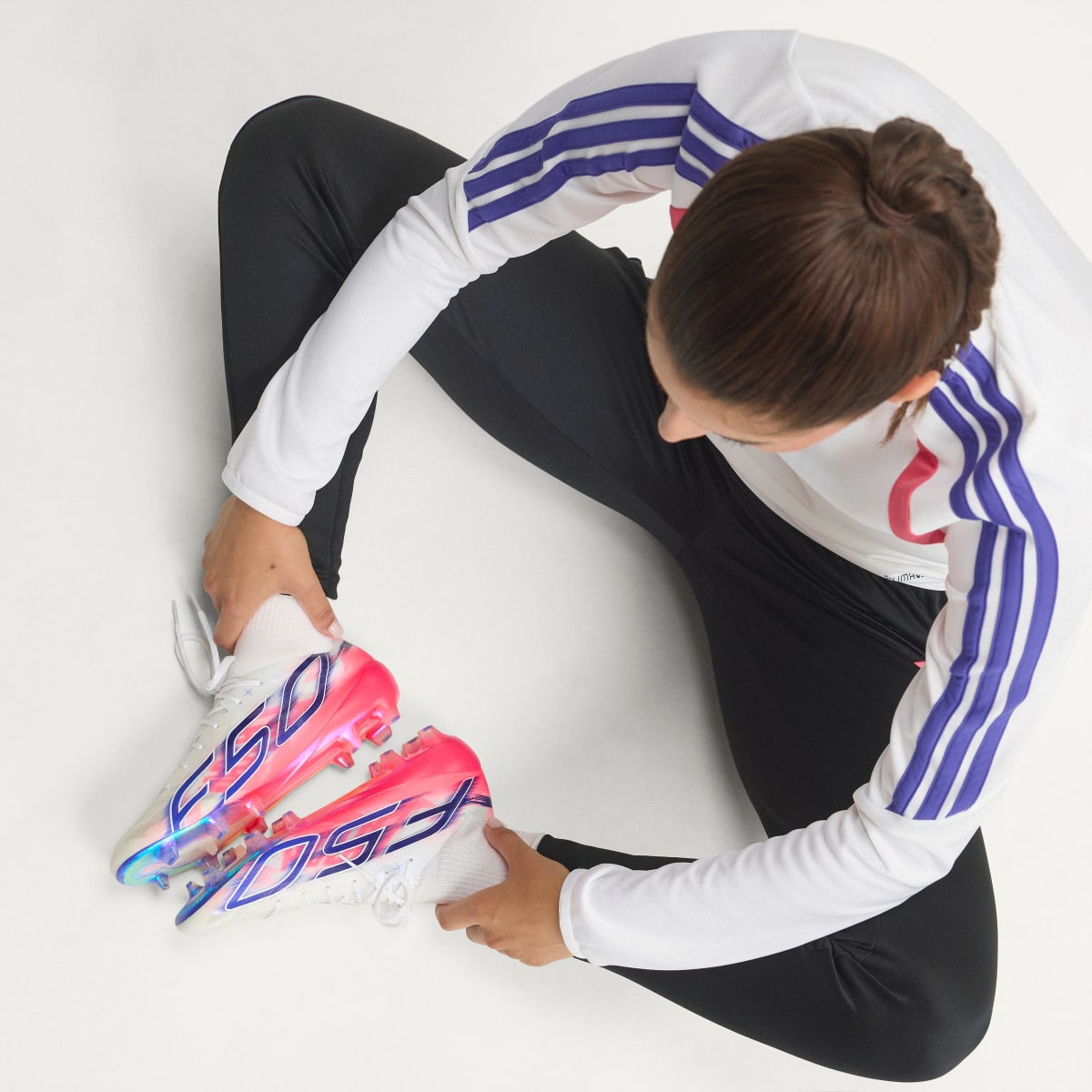 Adidas Women's F50 Hyperfast EVO Firm Ground Soccer Cleats - Cloud White / Solar Purple / Solar Turbo - Image 10