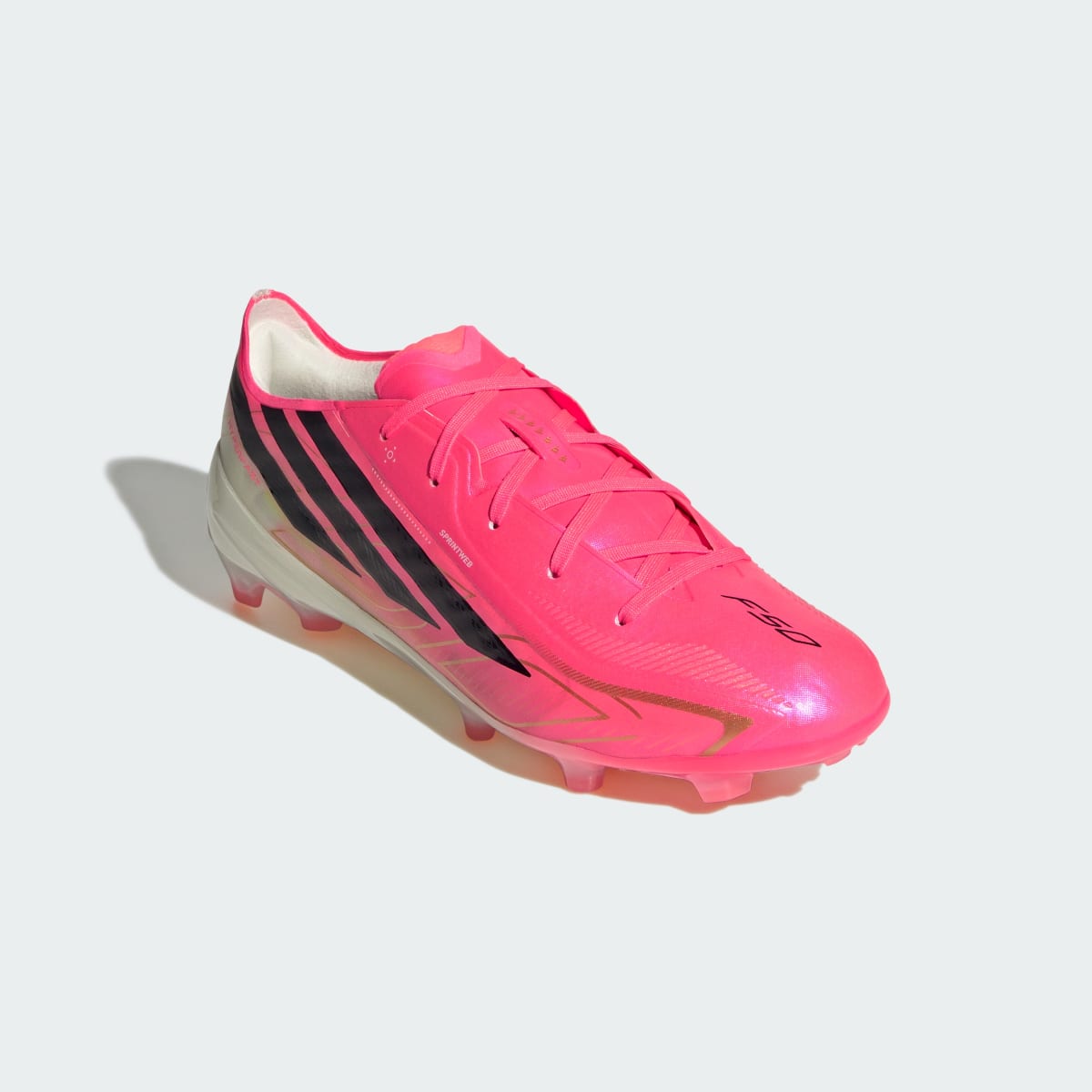 Adidas Kids' F50 Hyperfast Elite Firm Ground Soccer Cleats Kids - Solar Turbo / Core Black / Gold Metallic - Image 5