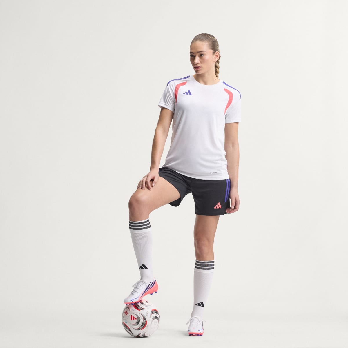 Adidas Women's F50 Hyperfast League Firm Ground Soccer Cleats - Cloud White / Solar Purple / Solar Turbo - Image 7