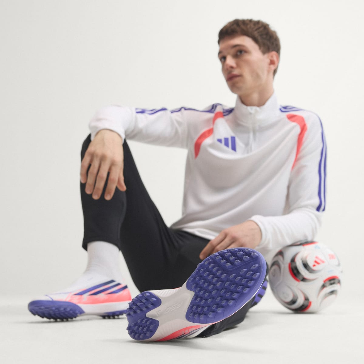 Adidas Women's F50 Hyperfast League Laceless Turf Soccer Cleats - Cloud White / Solar Purple / Solar Turbo - Image 7