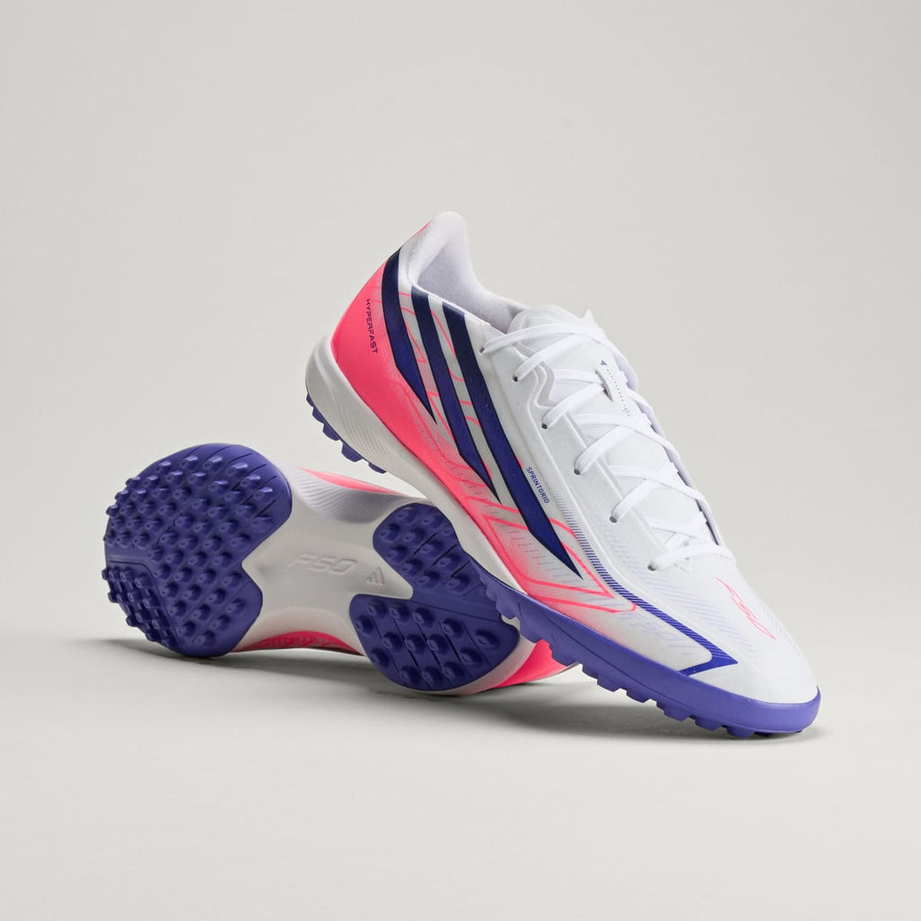 Adidas Women's F50 Hyperfast League Turf Soccer Cleats - Cloud White / Solar Purple / Solar Turbo - Image 1
