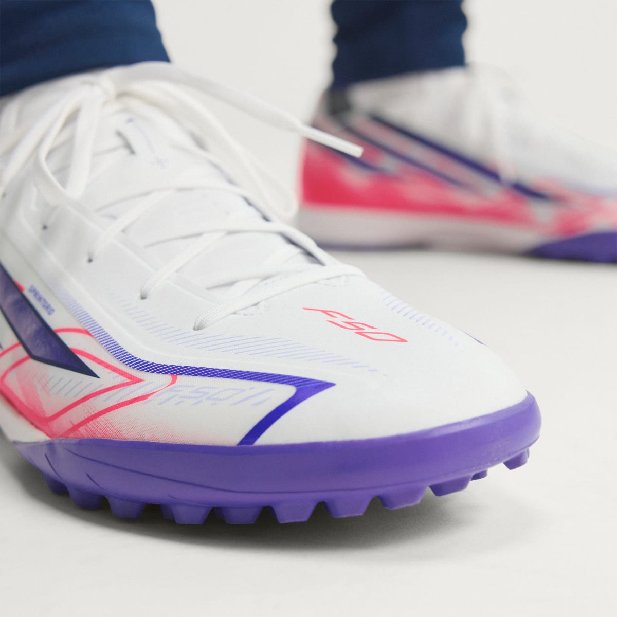 Adidas Women's F50 Hyperfast League Turf Soccer Cleats - Cloud White / Solar Purple / Solar Turbo - Image 5