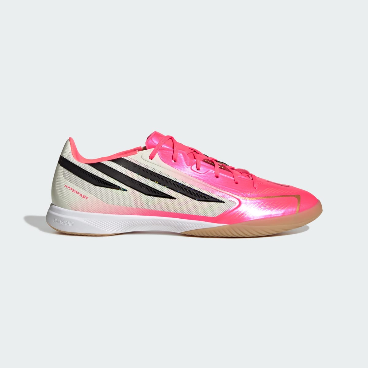Adidas Men's F50 Hyperfast Pro Indoor Soccer Cleats - Solar Turbo / Core Black / Gold Metallic - Image 2