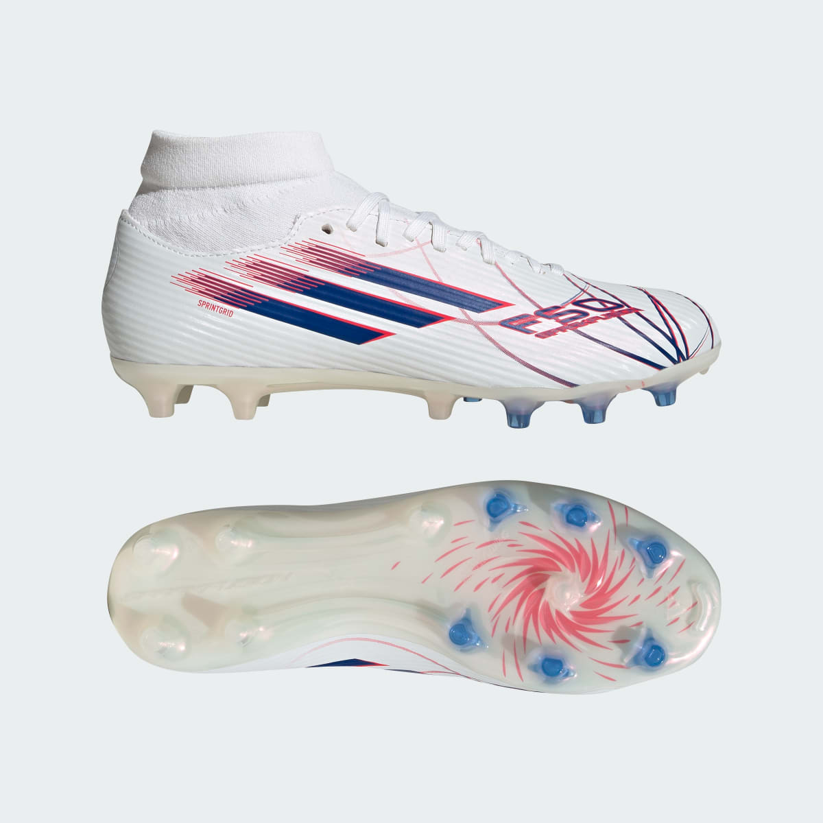 Adidas Women's F50 SPARKFUSION LEAGUE Mid Cut Firm Ground / Artificial Ground Soccer Cleats Womens - Cloud White / Royal Blue / Lucid Red - Image 1