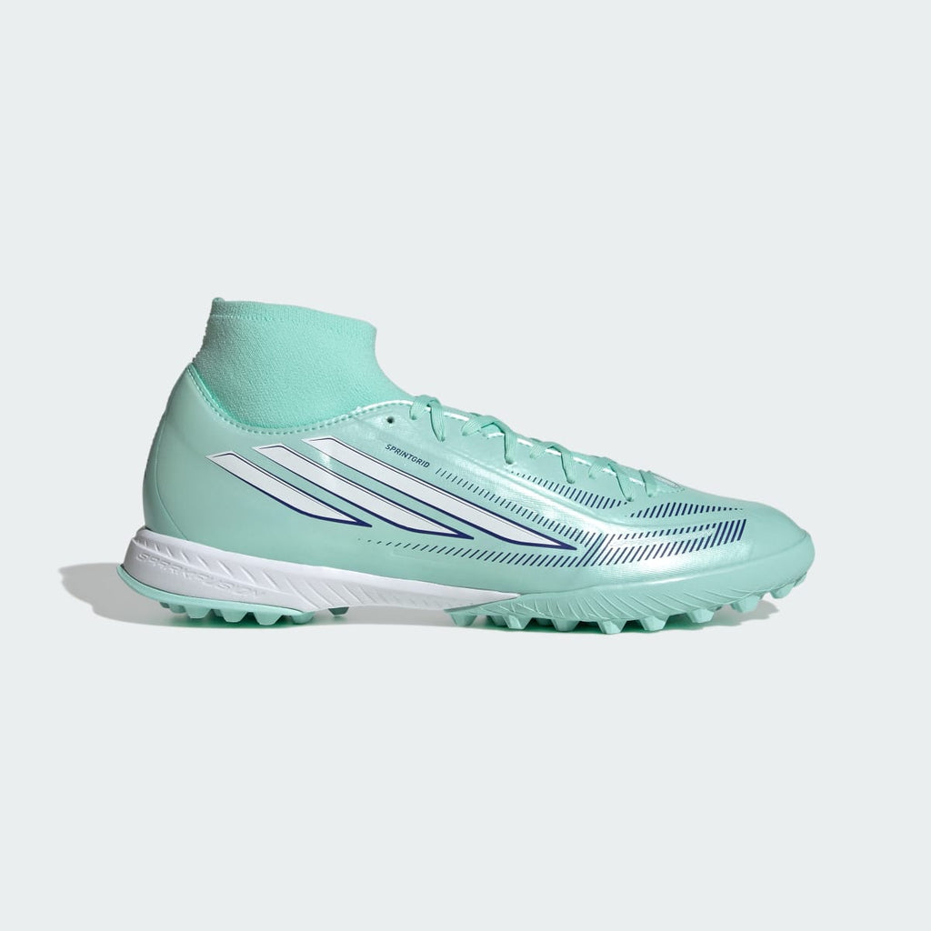 Adidas Women's F50 SPARKFUSION LEAGUE Mid Cut Turf Soccer Shoes Womens - Clear Mint / Cloud White / Solar Purple - Image 2