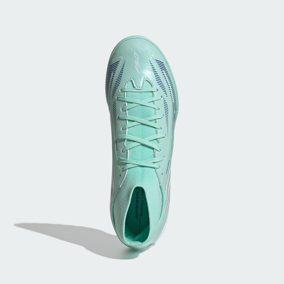 Adidas Women's F50 SPARKFUSION LEAGUE Mid Cut Turf Soccer Shoes Womens - Clear Mint / Cloud White / Solar Purple - Image 3