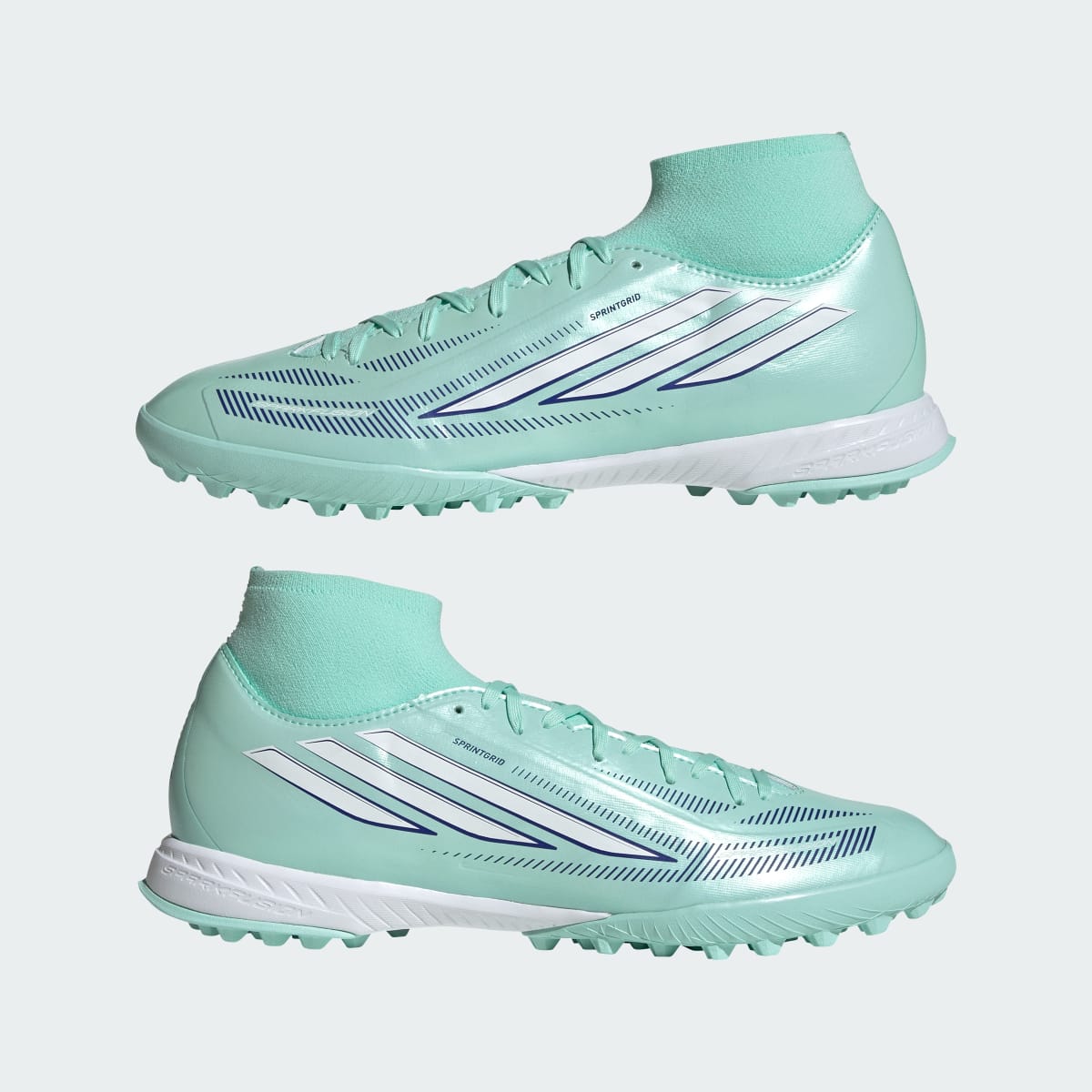Adidas Women's F50 SPARKFUSION LEAGUE Mid Cut Turf Soccer Shoes Womens - Clear Mint / Cloud White / Solar Purple - Image 8