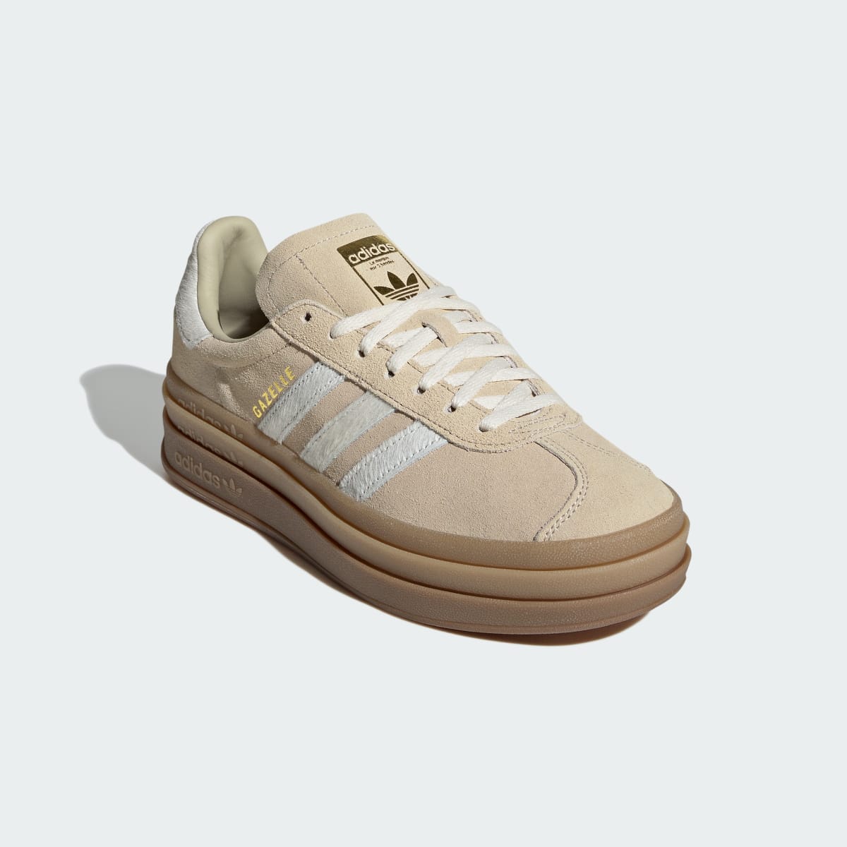 Adidas Women's GAZELLE BOLD SHOES - Stone Khaki / Cream White / Gold Metallic - Image 4