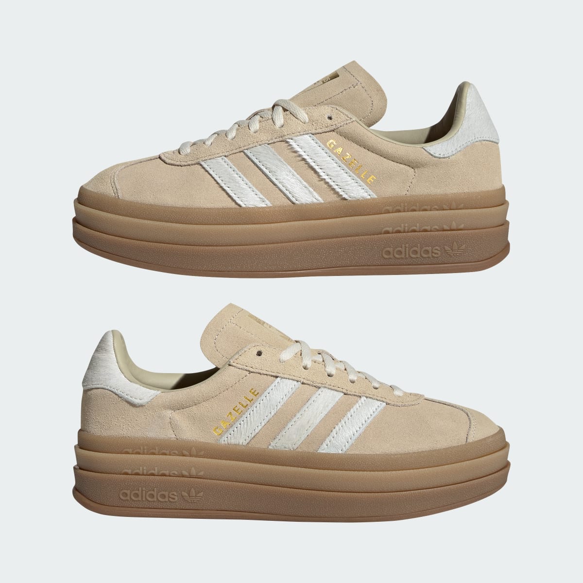 Adidas Women's GAZELLE BOLD SHOES - Stone Khaki / Cream White / Gold Metallic - Image 7