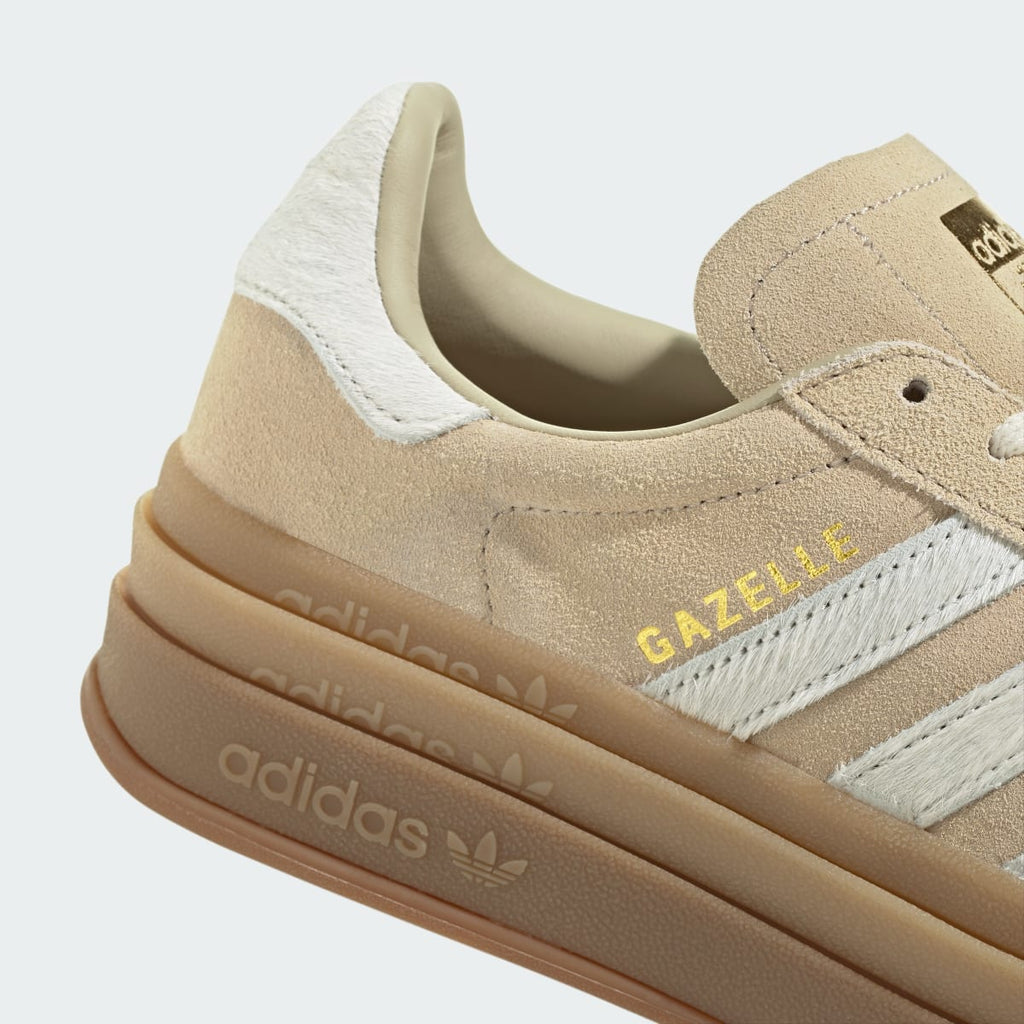 Adidas Women's GAZELLE BOLD SHOES - Stone Khaki / Cream White / Gold Metallic - Image 9