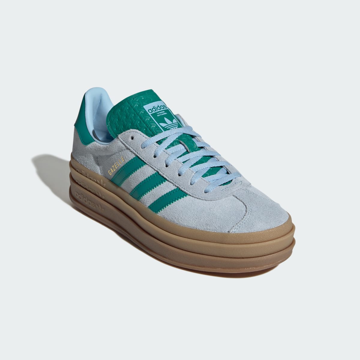Adidas Women's GAZELLE BOLD SHOES - Clear Sky / Equipment Green / Gold Metallic - Image 4