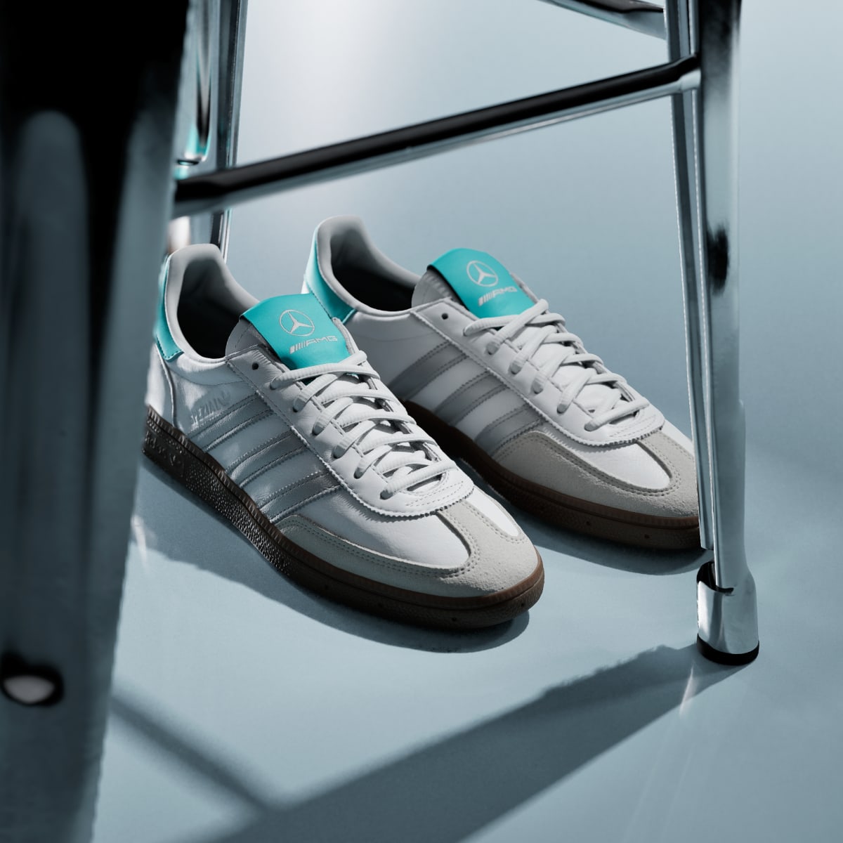 Adidas Men's HANDBALL SPEZIAL MERCEDES SHOES - Cloud White / Silver Metallic / Gum - Image 5