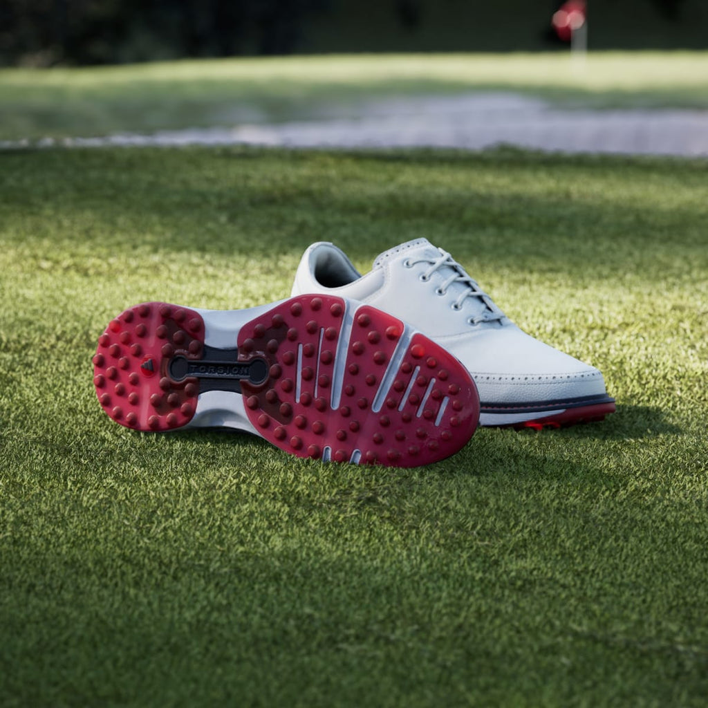 Adidas Men's MC80 SPIKELESS GOLF SHOES - Cloud White / Collegiate Navy / Red - Image 4