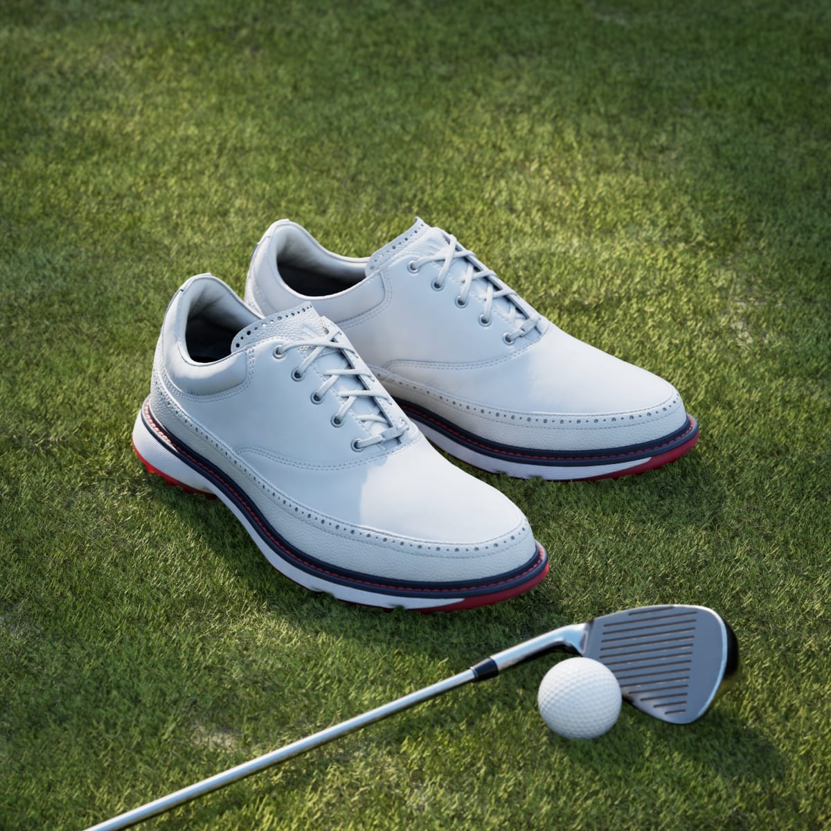 Adidas Men's MC80 SPIKELESS GOLF SHOES - Cloud White / Collegiate Navy / Red - Image 5