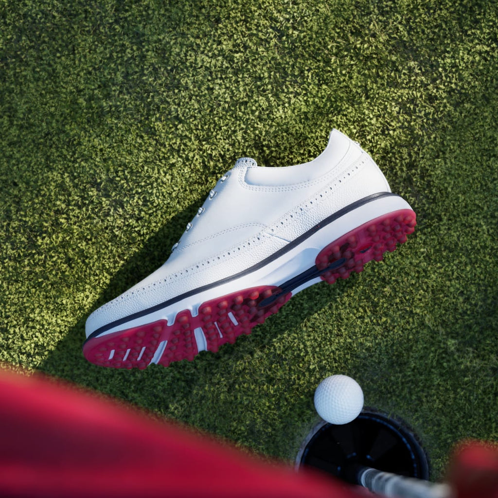 Adidas Men's MC80 SPIKELESS GOLF SHOES - Cloud White / Collegiate Navy / Red - Image 7