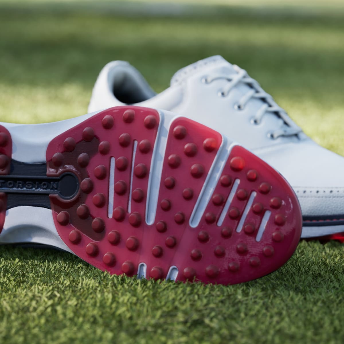 Adidas Men's MC80 SPIKELESS GOLF SHOES - Cloud White / Collegiate Navy / Red - Image 9