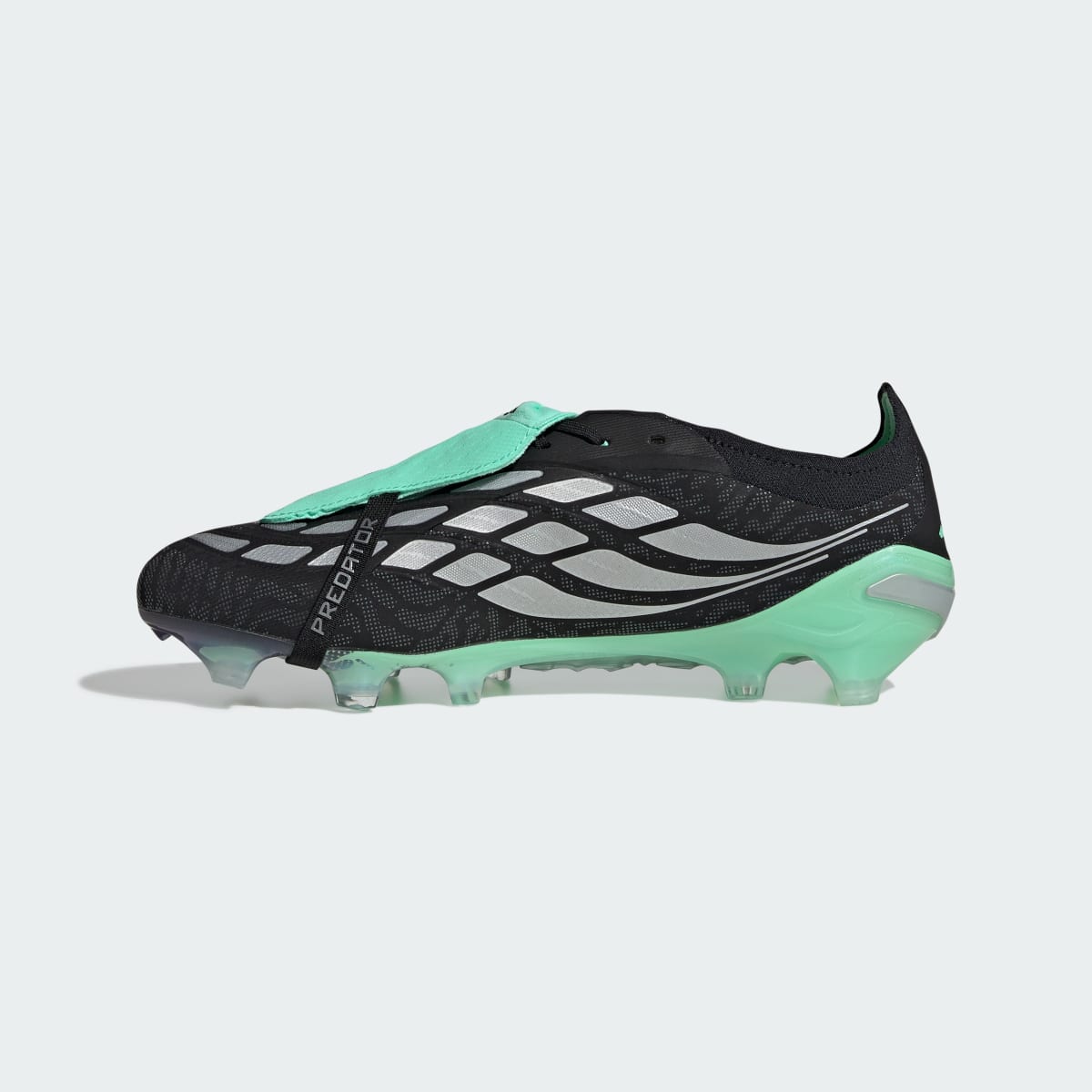 Adidas Men's PREDATOR ELITE Fold-Over Tongue Firm Ground Soccer Cleats - Core Black / Silver Metallic / Pulse Mint - Image 7