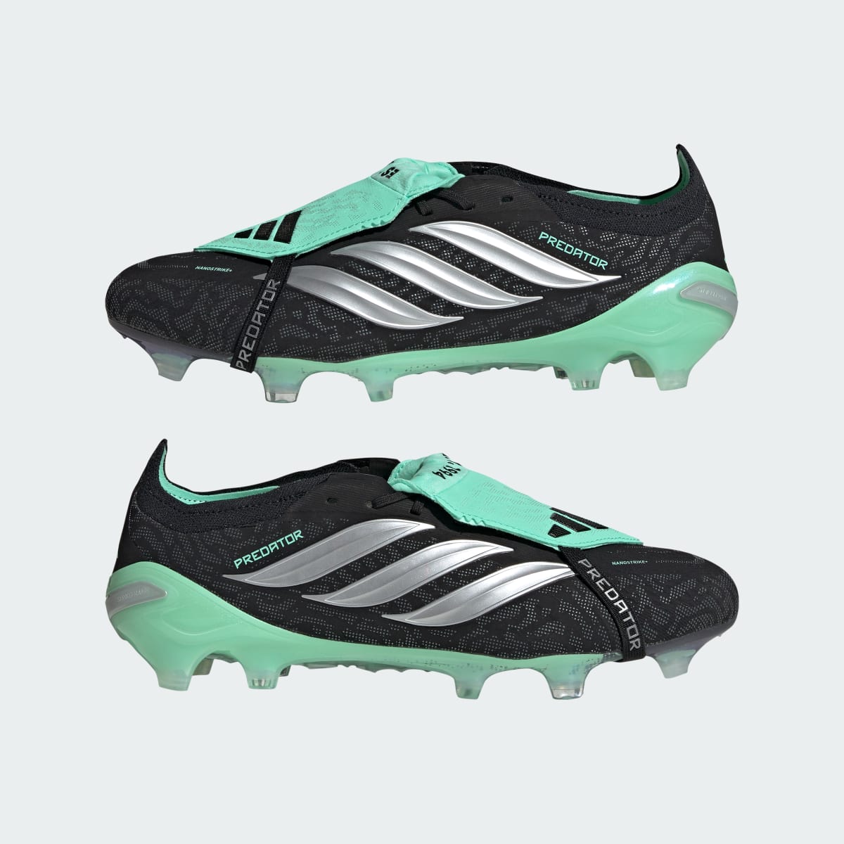 Adidas Men's PREDATOR ELITE Fold-Over Tongue Firm Ground Soccer Cleats - Core Black / Silver Metallic / Pulse Mint - Image 8