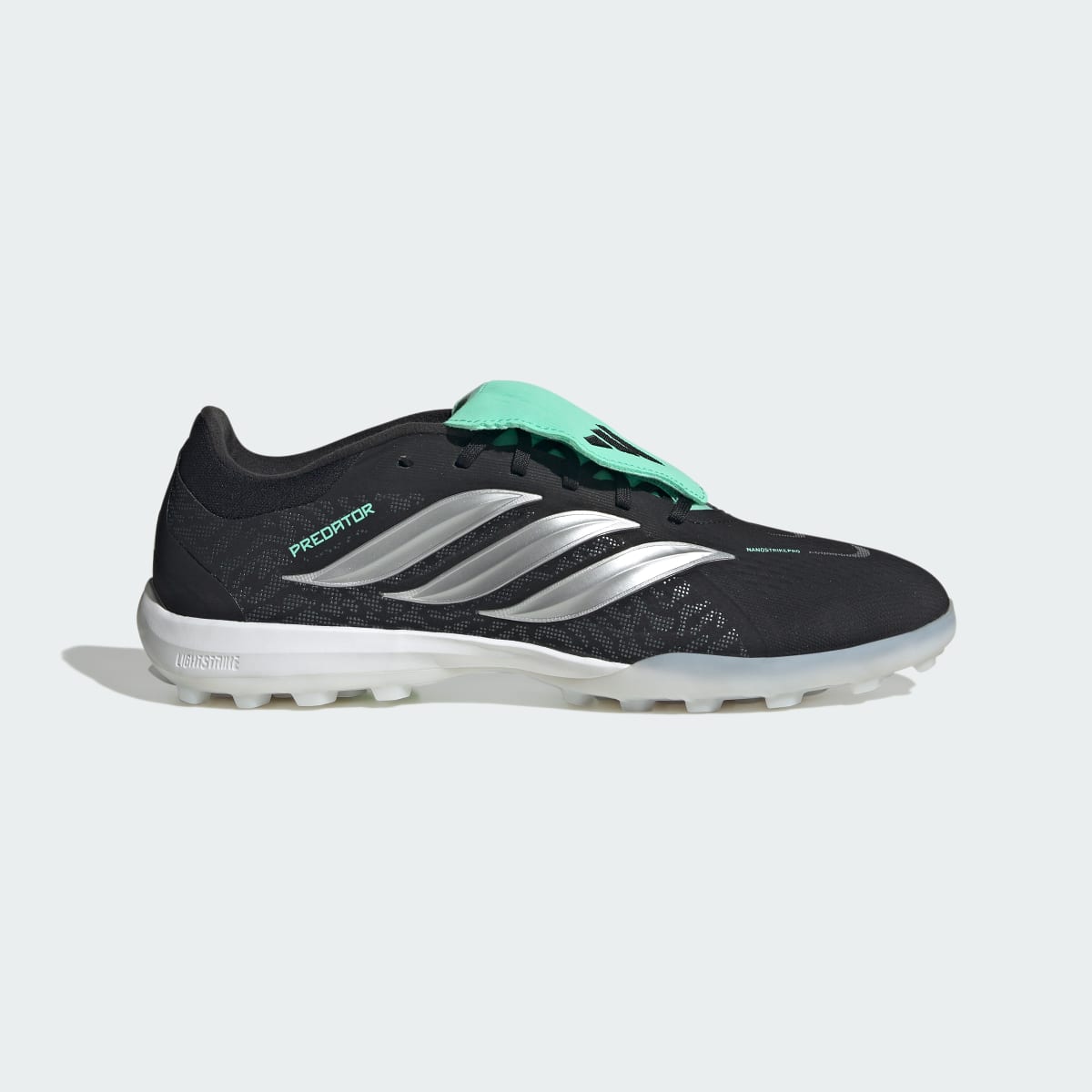 Adidas Men's PREDATOR PRO Fold-Over Tongue Turf Soccer Cleats - Core Black / Silver Metallic / Pulse Mint - Image 2